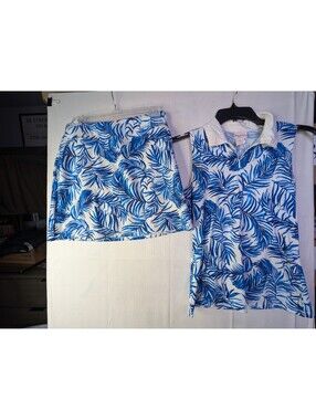 Tommy Bahama Golf Women's Blue Leaf Print Sleeveless Top and Skort Set Size S